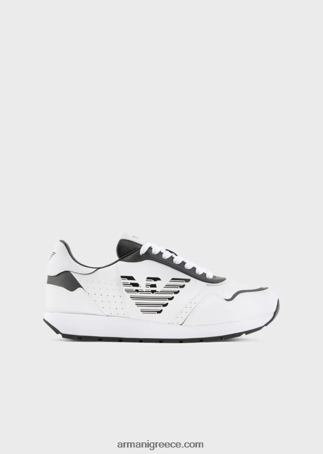 γυναίκες Armani δερμάτινα sneakers με αετό σε αντίθεση 4046R6567 bianco e nero