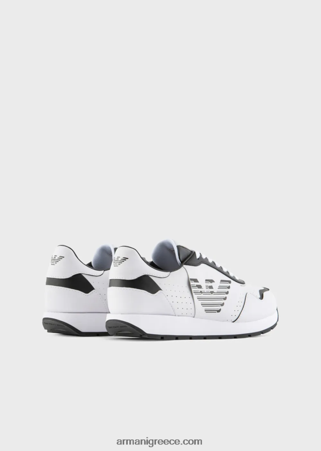 γυναίκες Armani δερμάτινα sneakers με αετό σε αντίθεση 4046R6567 bianco e nero