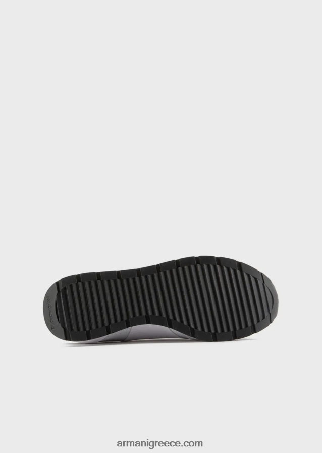 γυναίκες Armani δερμάτινα sneakers με αετό σε αντίθεση 4046R6567 bianco e nero