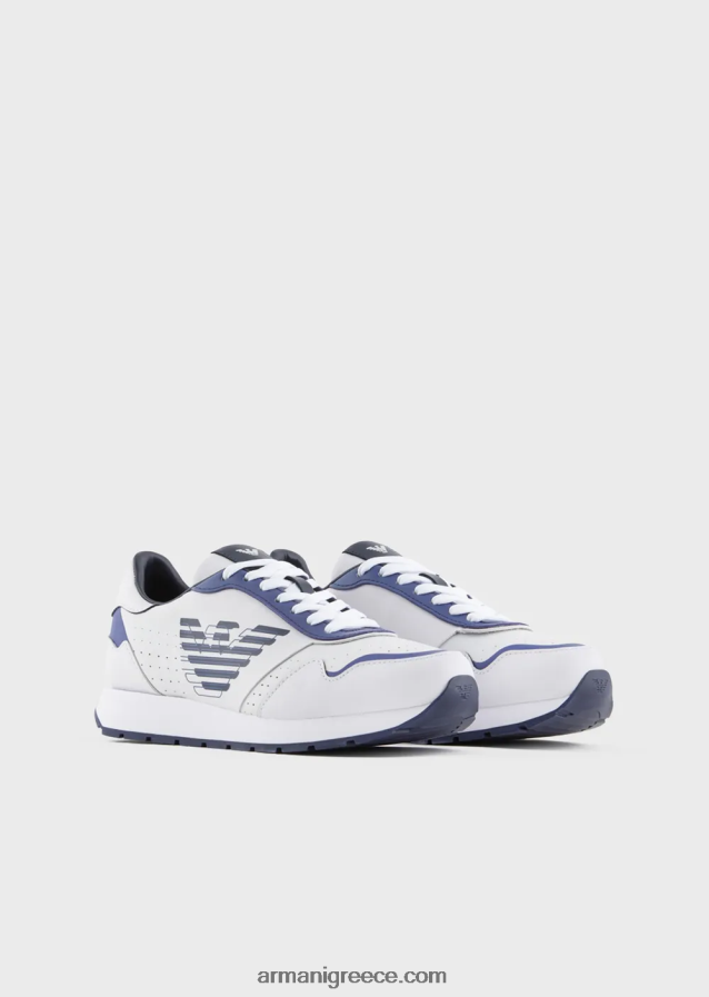 γυναίκες Armani δερμάτινα sneakers με αετό σε αντίθεση 4046R6568 μπλε