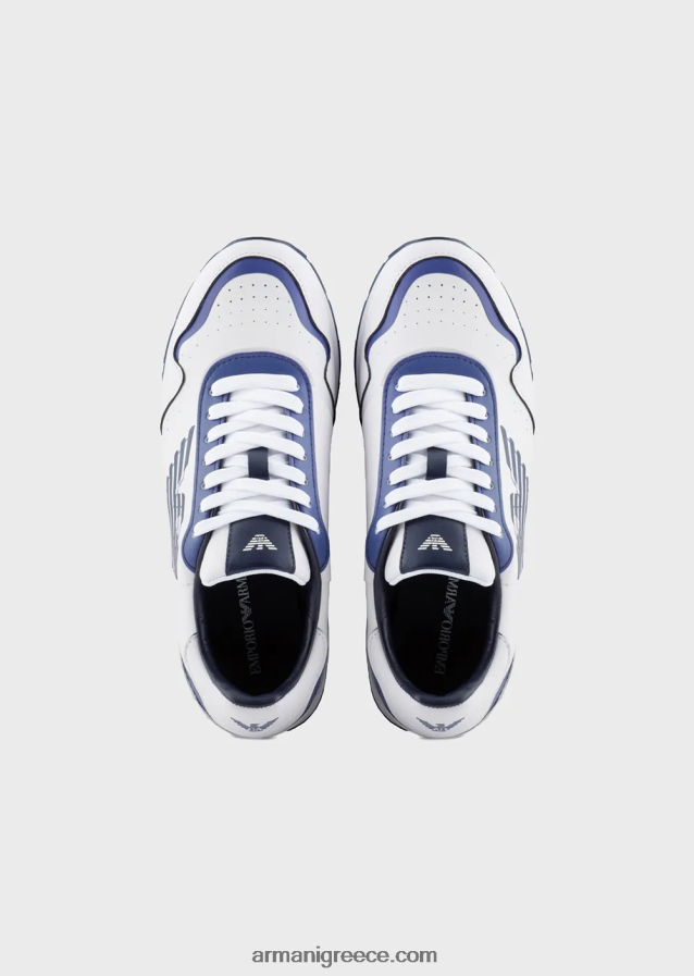 γυναίκες Armani δερμάτινα sneakers με αετό σε αντίθεση 4046R6568 μπλε