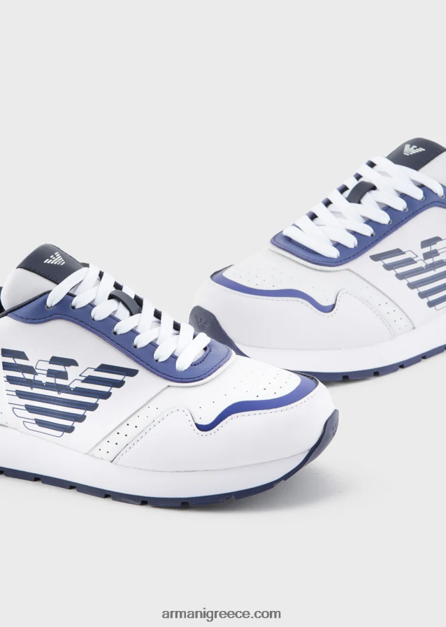 γυναίκες Armani δερμάτινα sneakers με αετό σε αντίθεση 4046R6568 μπλε