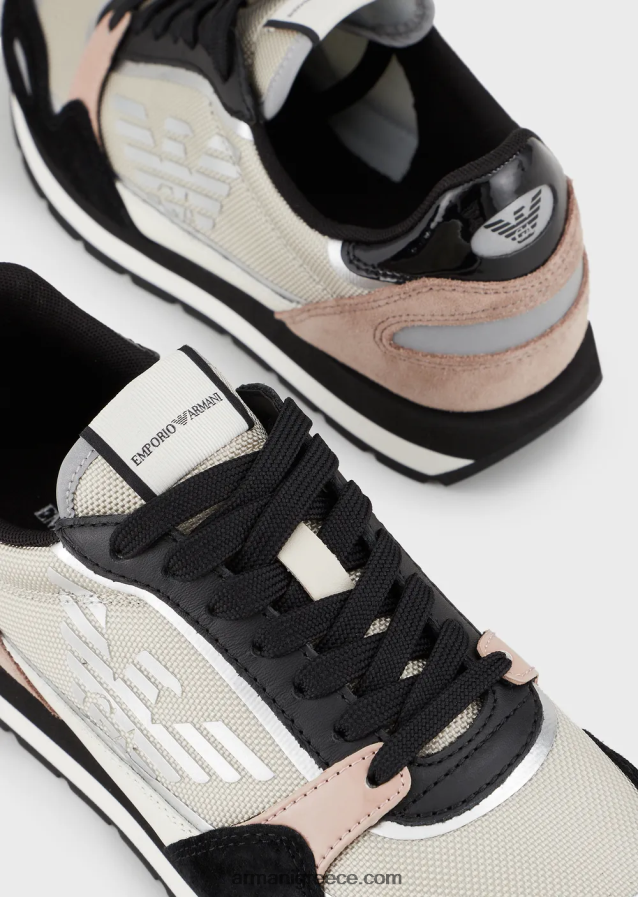 γυναίκες Armani sneakers σουέτ με ανακλαστικές και νάιλον λεπτομέρειες 4046R6569 μαύρος