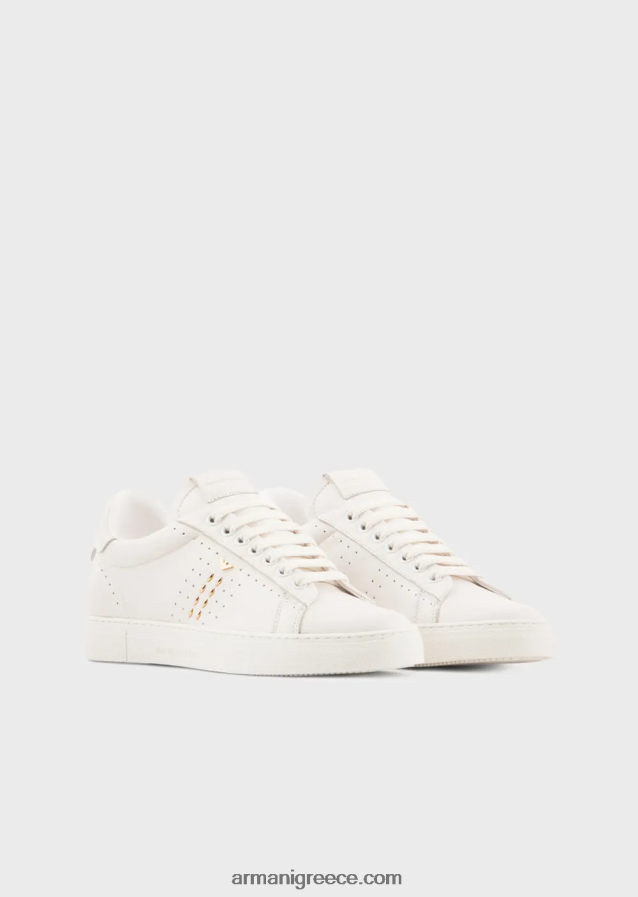 γυναίκες Armani δερμάτινα sneakers με καρφιά και διάτρητο μοτίβο 4046R6571 λευκό λογότυπο