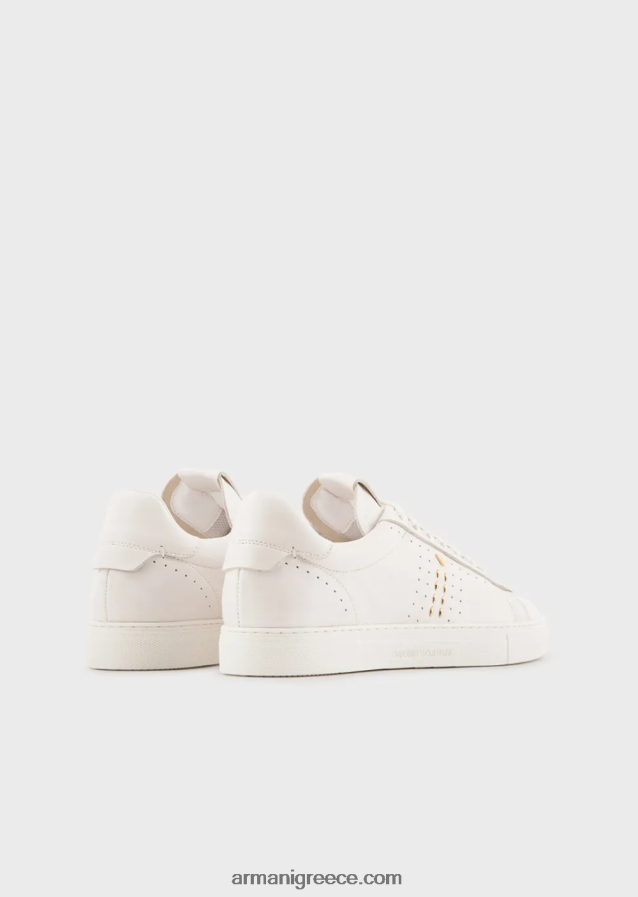γυναίκες Armani δερμάτινα sneakers με καρφιά και διάτρητο μοτίβο 4046R6571 λευκό λογότυπο