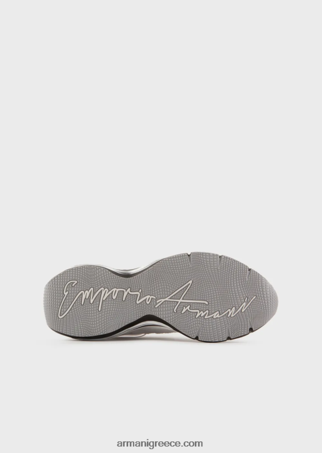 γυναίκες Armani δερμάτινα sneakers με τσαλακωμένες λεπτομέρειες 4046R6572 άσπρο