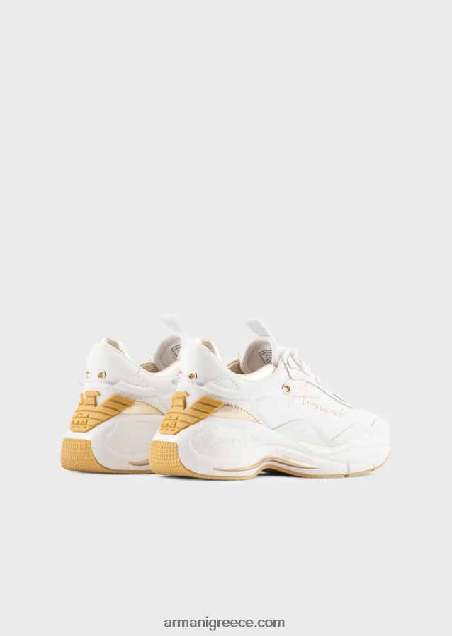 γυναίκες Armani δερμάτινα sneakers με τσαλακωμένες λεπτομέρειες 4046R6573 λευκό λογότυπο