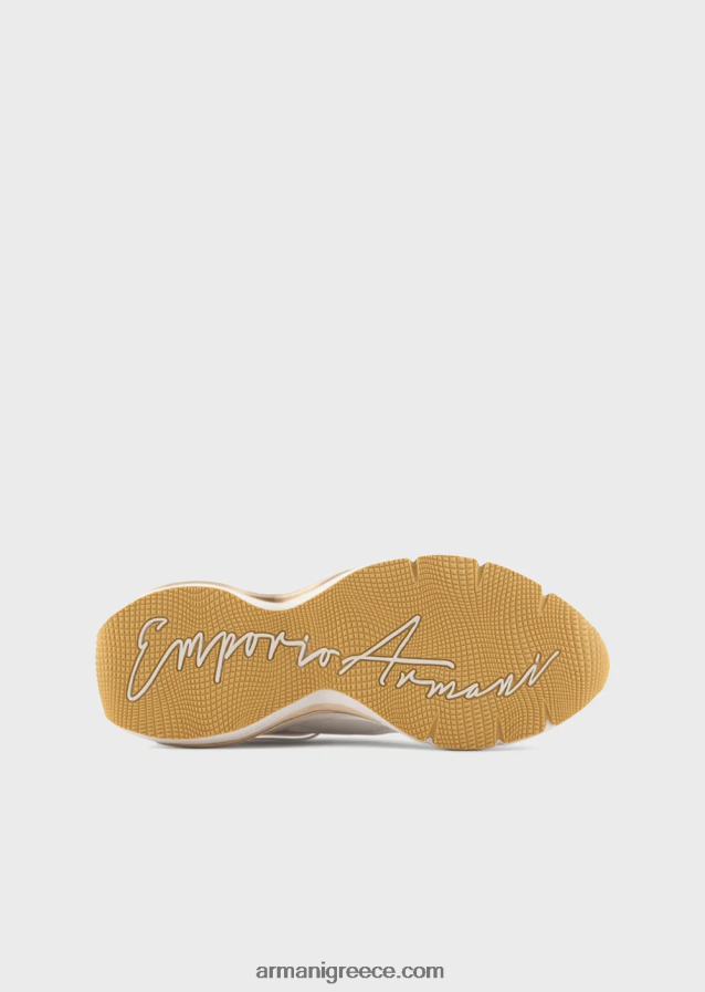 γυναίκες Armani δερμάτινα sneakers με τσαλακωμένες λεπτομέρειες 4046R6573 λευκό λογότυπο