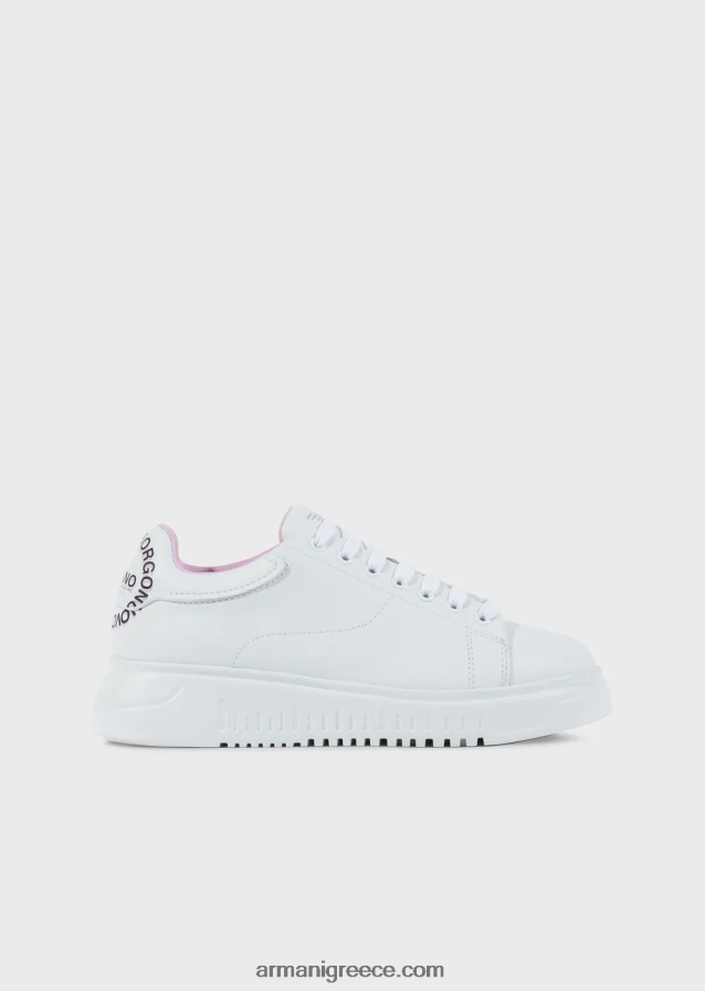 γυναίκες Armani sneakers από δέρμα δράσης με λογότυπο borgonuovo milano 4046R6556 άσπρο