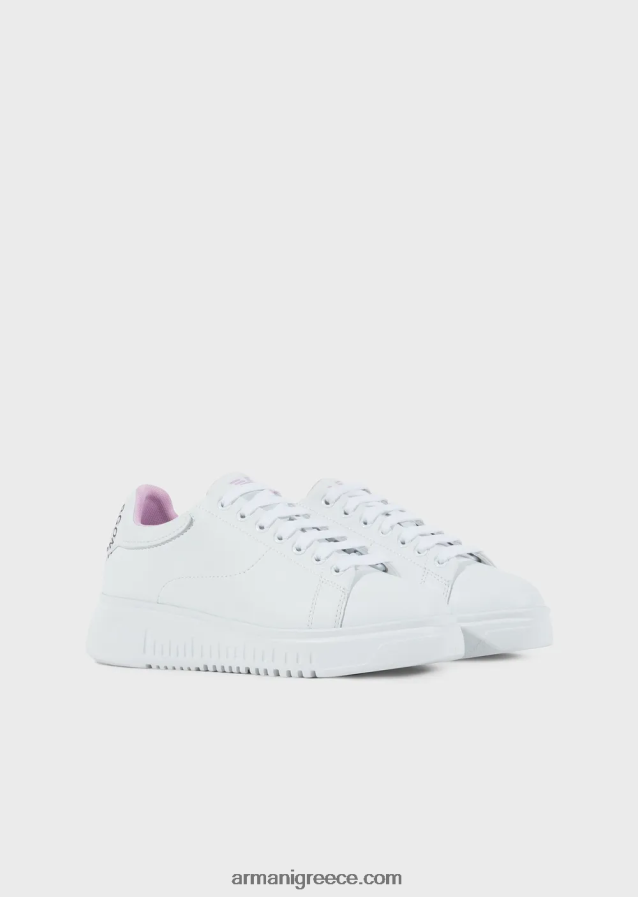 γυναίκες Armani sneakers από δέρμα δράσης με λογότυπο borgonuovo milano 4046R6556 άσπρο