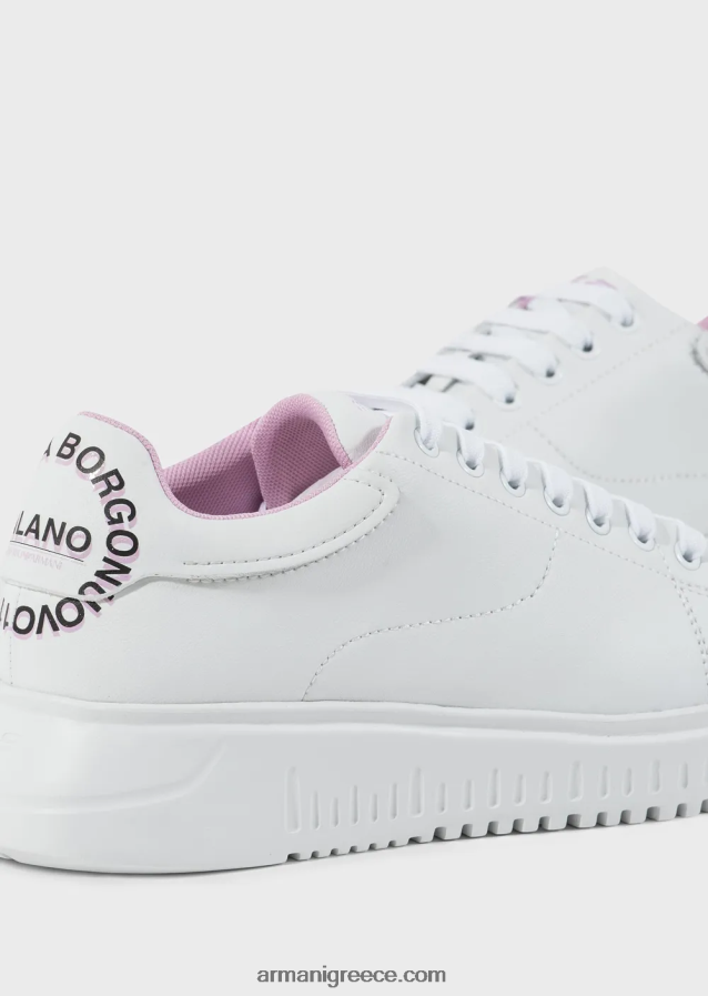γυναίκες Armani sneakers από δέρμα δράσης με λογότυπο borgonuovo milano 4046R6556 άσπρο