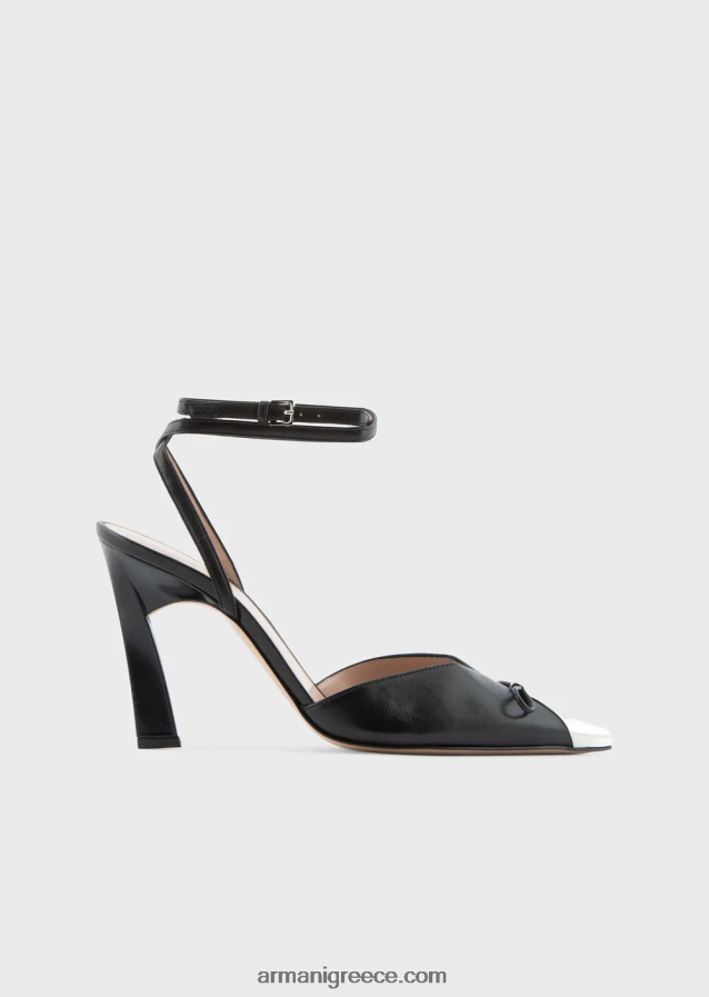 γυναίκες Armani παπούτσια δικαστηρίου με λουριά από δέρμα νάπα με μεταλλικό καπάκι 4046R6506 μαύρος