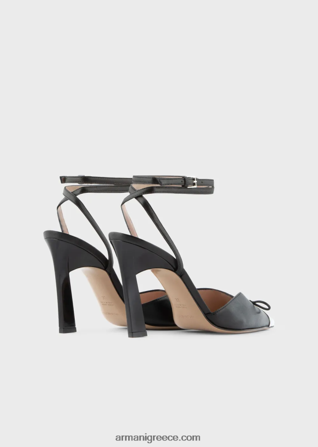 γυναίκες Armani παπούτσια δικαστηρίου με λουριά από δέρμα νάπα με μεταλλικό καπάκι 4046R6506 μαύρος