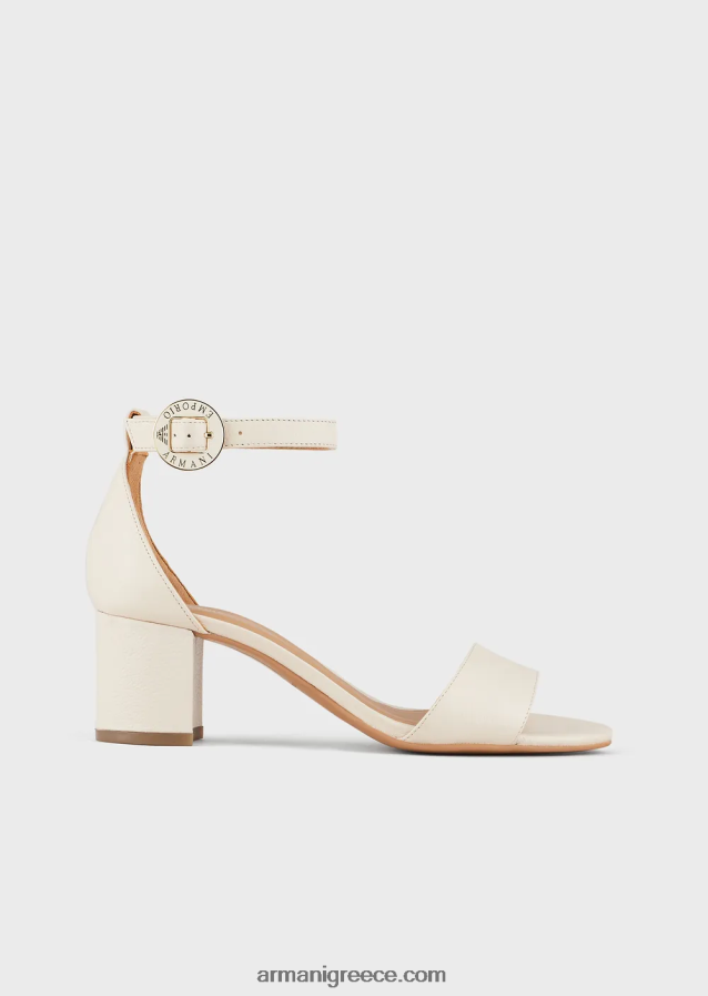 γυναίκες Armani δερμάτινα σανδάλια με τακούνι και λογότυπο μετάλλιο 4046R6515 καφέ