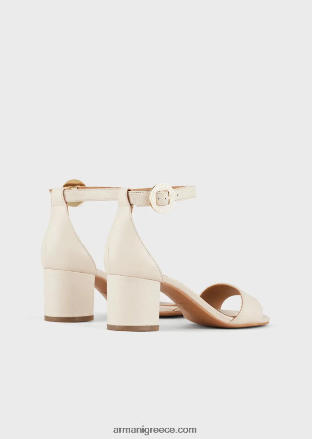 γυναίκες Armani δερμάτινα σανδάλια με τακούνι και λογότυπο μετάλλιο 4046R6515 καφέ