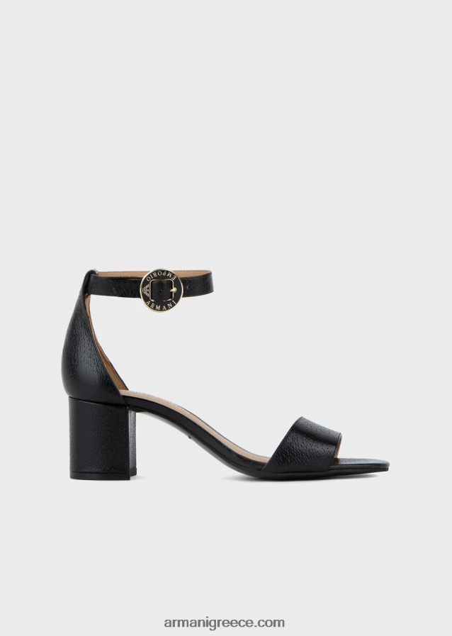 γυναίκες Armani δερμάτινα σανδάλια με τακούνι και λογότυπο μετάλλιο 4046R6516 μαύρος