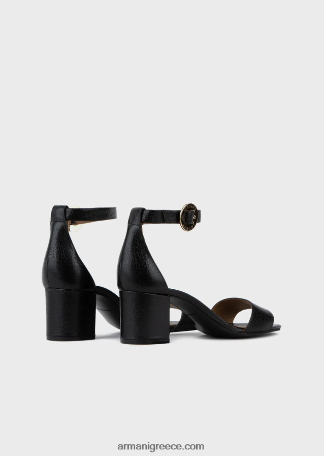 γυναίκες Armani δερμάτινα σανδάλια με τακούνι και λογότυπο μετάλλιο 4046R6516 μαύρος