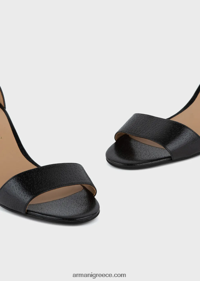 γυναίκες Armani δερμάτινα σανδάλια με τακούνι και λογότυπο μετάλλιο 4046R6516 μαύρος