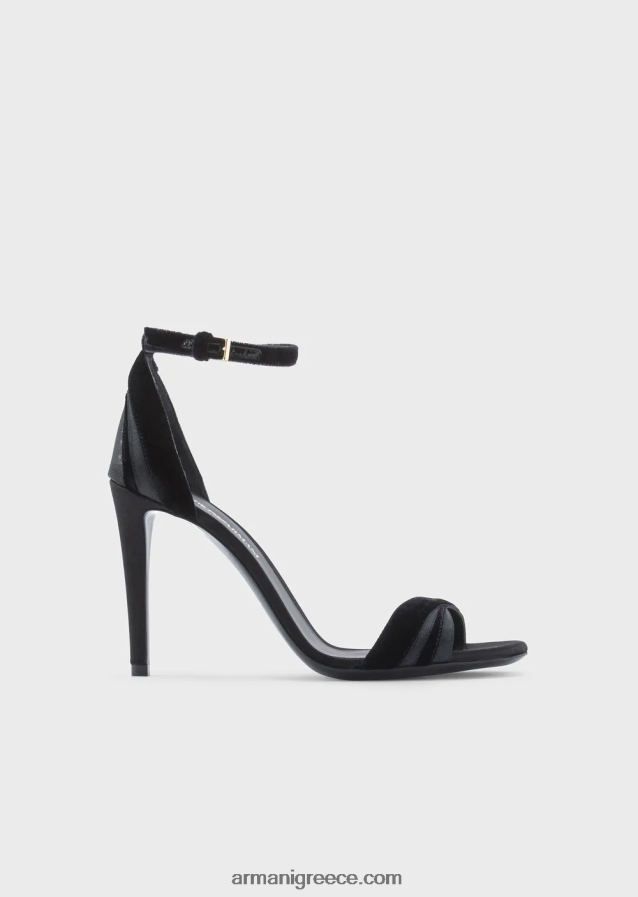 γυναίκες Armani πέδιλα με βελούδινο και σατέν τακούνι 4046R6524 μαύρος