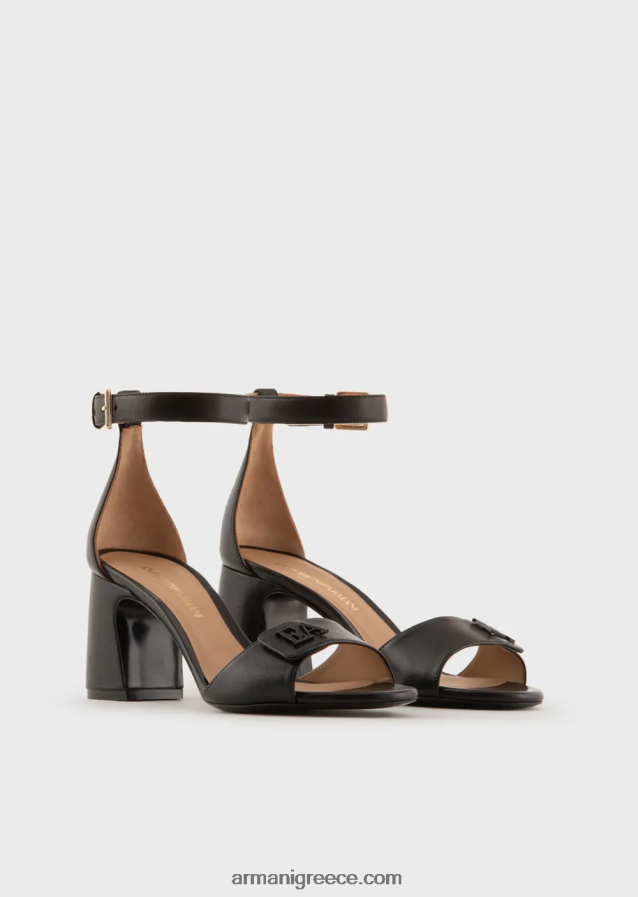 γυναίκες Armani σανδάλια με τακούνι από δέρμα νάπα με λογότυπο ea 4046R6512 μαύρος