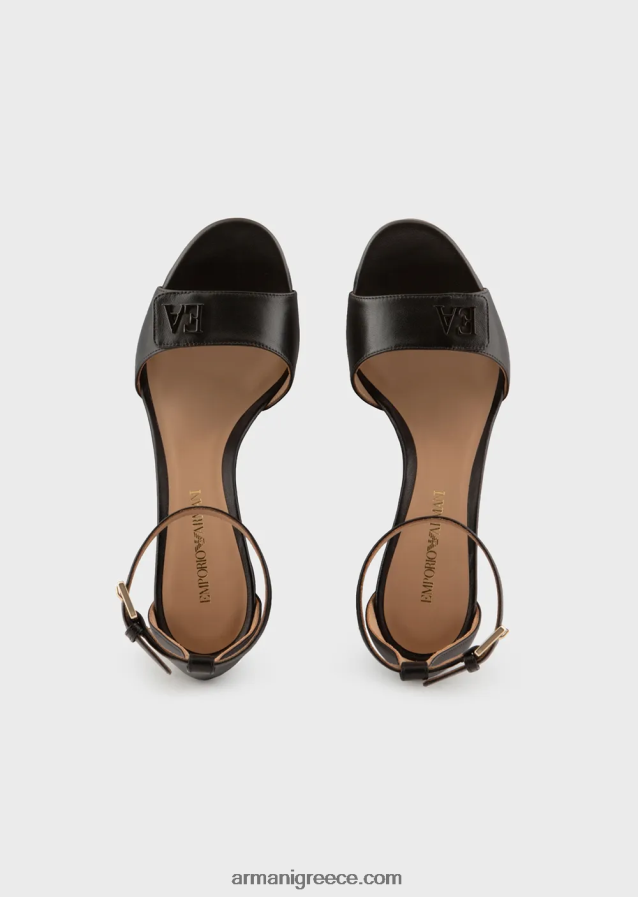 γυναίκες Armani σανδάλια με τακούνι από δέρμα νάπα με λογότυπο ea 4046R6512 μαύρος