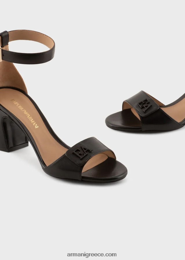 γυναίκες Armani σανδάλια με τακούνι από δέρμα νάπα με λογότυπο ea 4046R6512 μαύρος