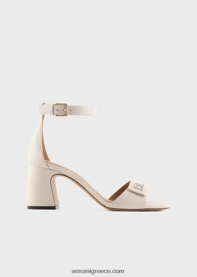 γυναίκες Armani σανδάλια με τακούνι από δέρμα νάπα με λογότυπο ea 4046R6513 γαλακτώδες λευκό