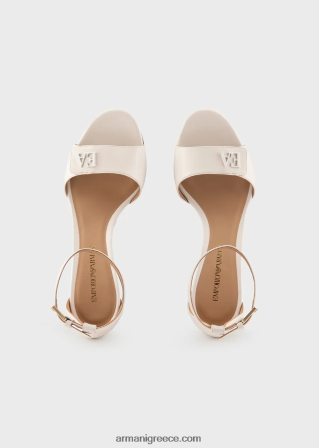 γυναίκες Armani σανδάλια με τακούνι από δέρμα νάπα με λογότυπο ea 4046R6513 γαλακτώδες λευκό