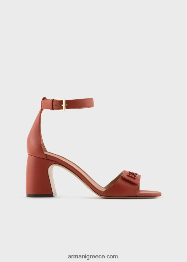 γυναίκες Armani σανδάλια με τακούνι από δέρμα νάπα με λογότυπο ea 4046R6514 καφέ