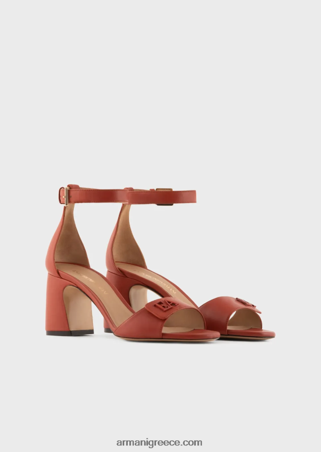 γυναίκες Armani σανδάλια με τακούνι από δέρμα νάπα με λογότυπο ea 4046R6514 καφέ