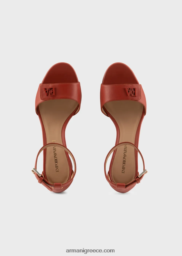 γυναίκες Armani σανδάλια με τακούνι από δέρμα νάπα με λογότυπο ea 4046R6514 καφέ