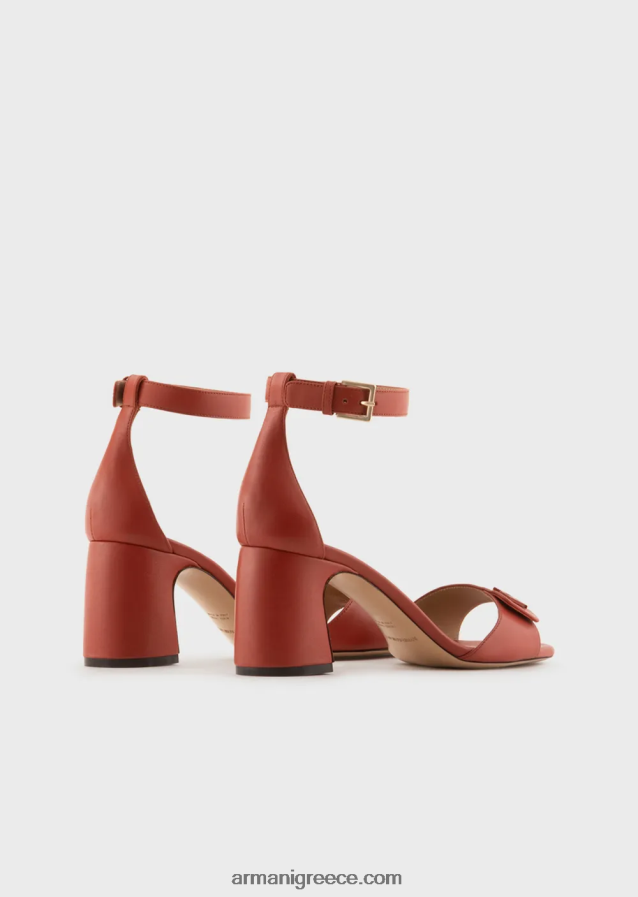 γυναίκες Armani σανδάλια με τακούνι από δέρμα νάπα με λογότυπο ea 4046R6514 καφέ