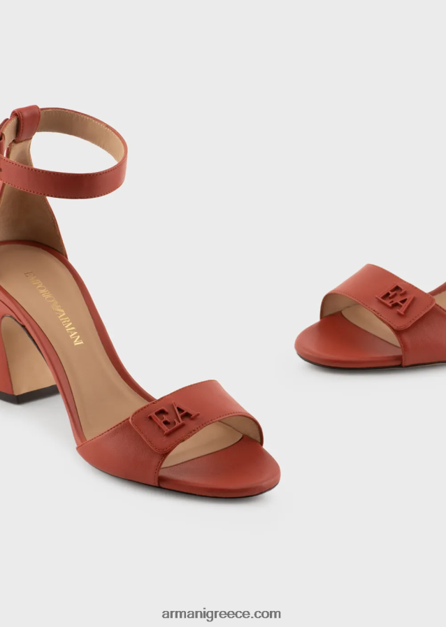 γυναίκες Armani σανδάλια με τακούνι από δέρμα νάπα με λογότυπο ea 4046R6514 καφέ