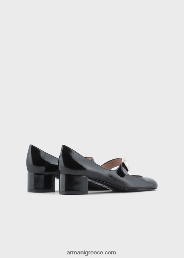γυναίκες Armani λουστρίνι mary janes με γεωμετρική λεπτομέρεια 4046R6508 μαύρος