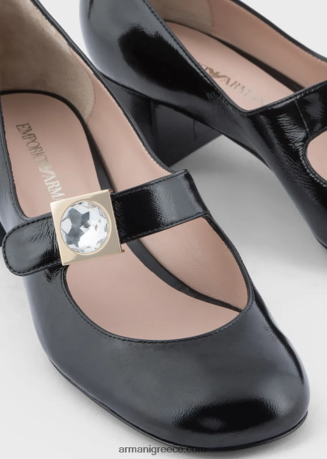 γυναίκες Armani λουστρίνι mary janes με γεωμετρική λεπτομέρεια 4046R6508 μαύρος