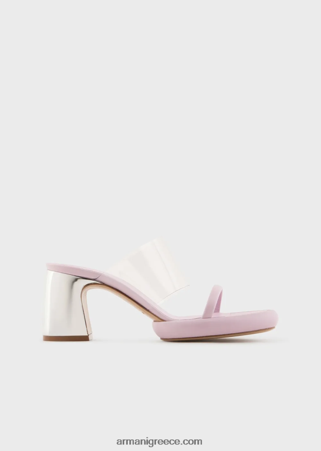 γυναίκες Armani σανδάλια από δέρμα νάπα με ταινία pvc και λαμιναρισμένο τακούνι 4046R6511 ροζ