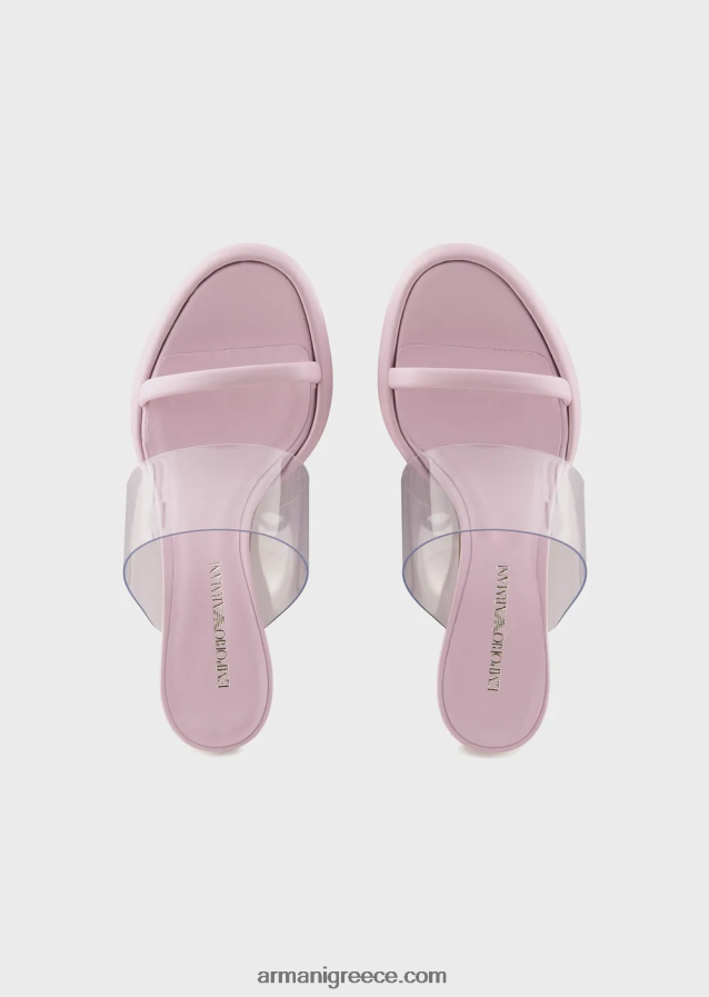 γυναίκες Armani σανδάλια από δέρμα νάπα με ταινία pvc και λαμιναρισμένο τακούνι 4046R6511 ροζ