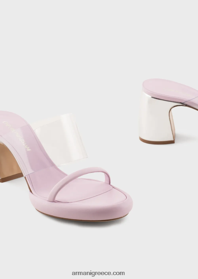 γυναίκες Armani σανδάλια από δέρμα νάπα με ταινία pvc και λαμιναρισμένο τακούνι 4046R6511 ροζ