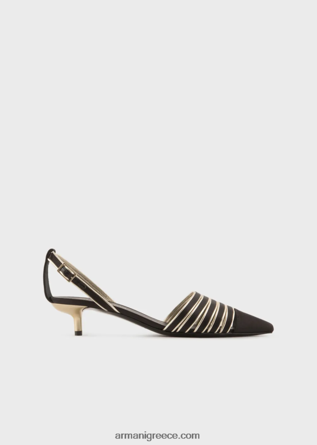 γυναίκες Armani Σατέν και πλαστικοποιημένα δικαστήρια από δέρμα νάπα-δέρμα slingback 4046R6509 μαύρος