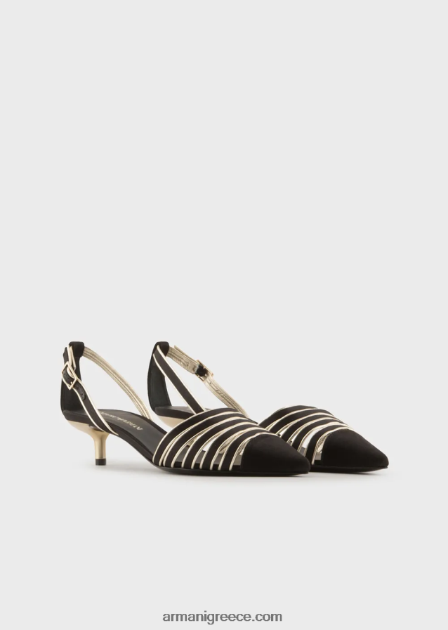 γυναίκες Armani Σατέν και πλαστικοποιημένα δικαστήρια από δέρμα νάπα-δέρμα slingback 4046R6509 μαύρος