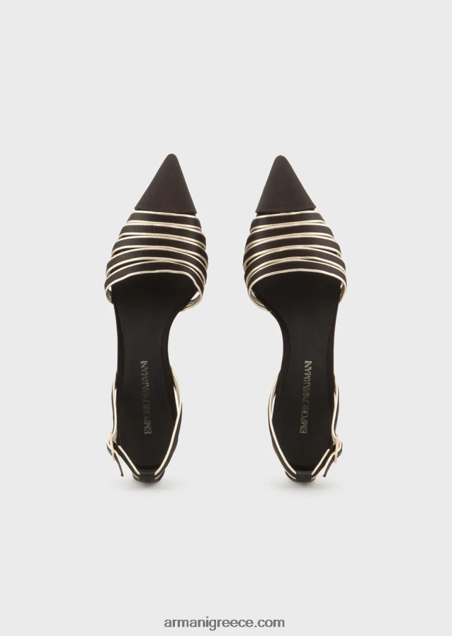 γυναίκες Armani Σατέν και πλαστικοποιημένα δικαστήρια από δέρμα νάπα-δέρμα slingback 4046R6509 μαύρος