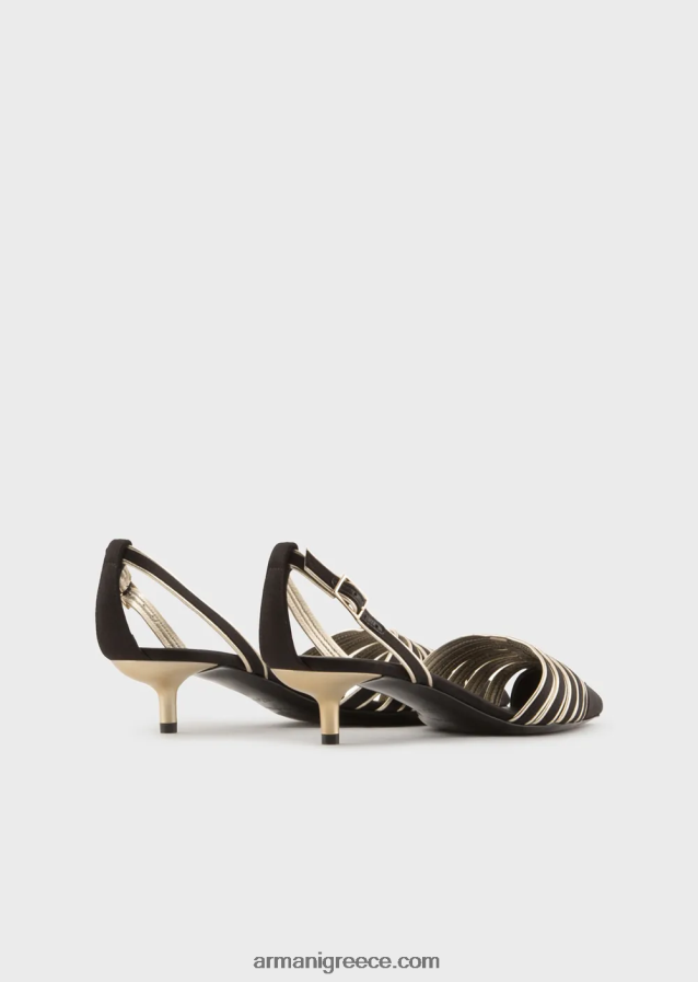 γυναίκες Armani Σατέν και πλαστικοποιημένα δικαστήρια από δέρμα νάπα-δέρμα slingback 4046R6509 μαύρος