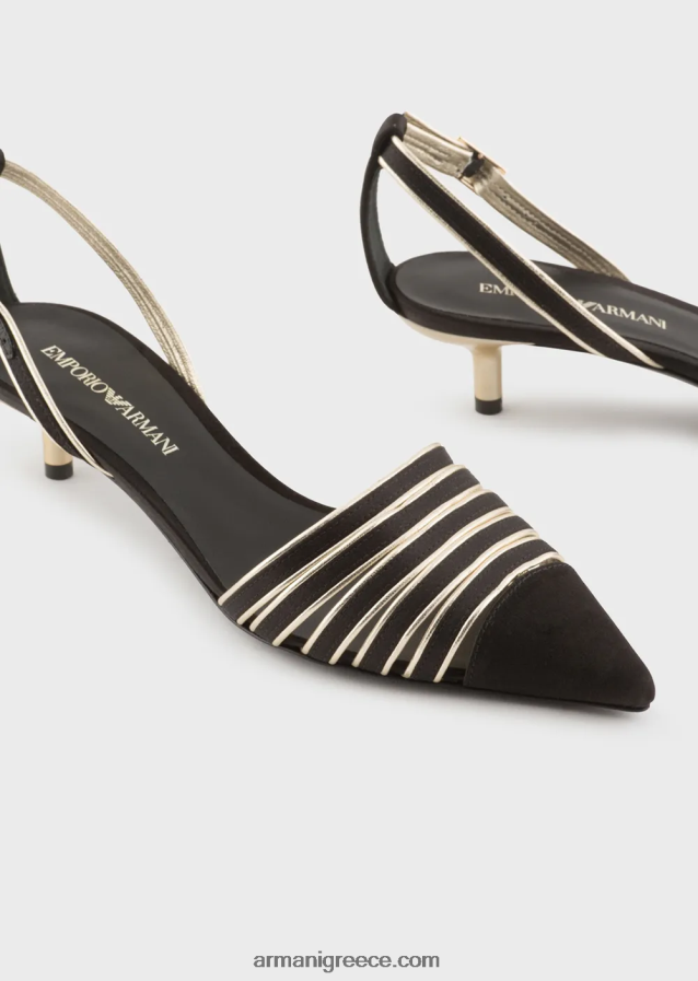 γυναίκες Armani Σατέν και πλαστικοποιημένα δικαστήρια από δέρμα νάπα-δέρμα slingback 4046R6509 μαύρος