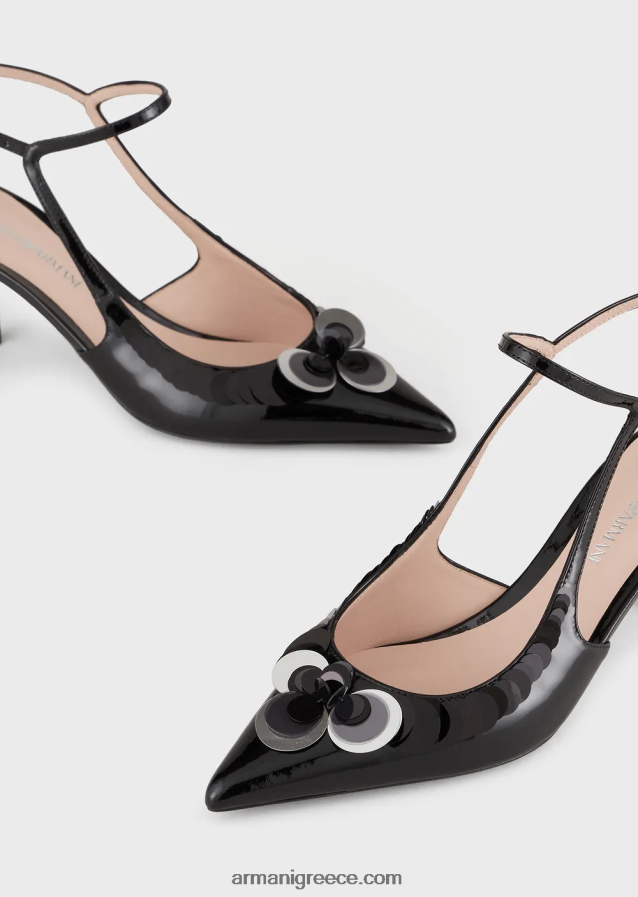 γυναίκες Armani Δερμάτινα λουστρίνια δικαστήρια με slingback με παγιέτες μεγάλου μεγέθους 4046R6510