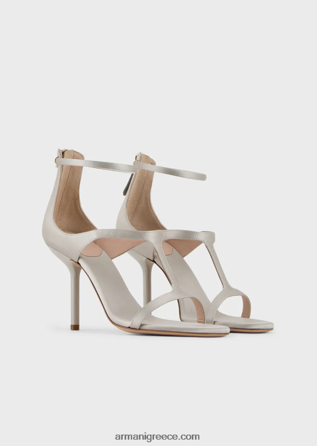 γυναίκες Armani σατέν t-σανδάλια με γόβες στιλέτο 4046R6521 ανοιχτό γκρι