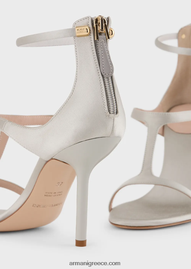 γυναίκες Armani σατέν t-σανδάλια με γόβες στιλέτο 4046R6521 ανοιχτό γκρι