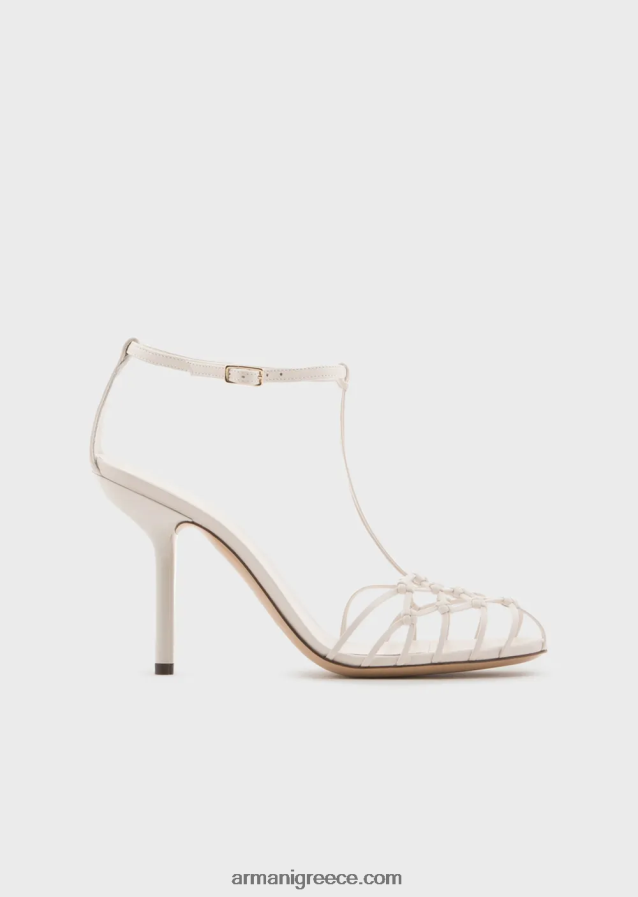 γυναίκες Armani σανδάλια t-σανδάλια από δέρμα νάπα με διχτυωτές γόβες 4046R6522 γαλακτώδες λευκό