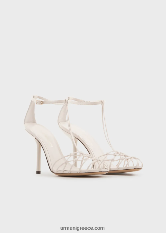 γυναίκες Armani σανδάλια t-σανδάλια από δέρμα νάπα με διχτυωτές γόβες 4046R6522 γαλακτώδες λευκό