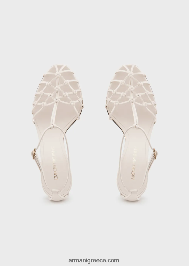 γυναίκες Armani σανδάλια t-σανδάλια από δέρμα νάπα με διχτυωτές γόβες 4046R6522 γαλακτώδες λευκό