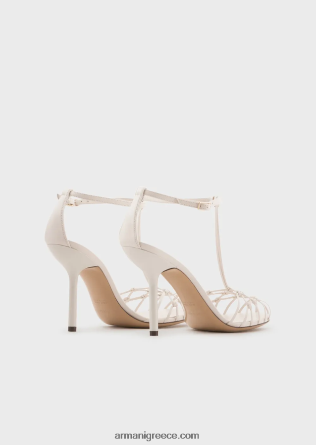 γυναίκες Armani σανδάλια t-σανδάλια από δέρμα νάπα με διχτυωτές γόβες 4046R6522 γαλακτώδες λευκό